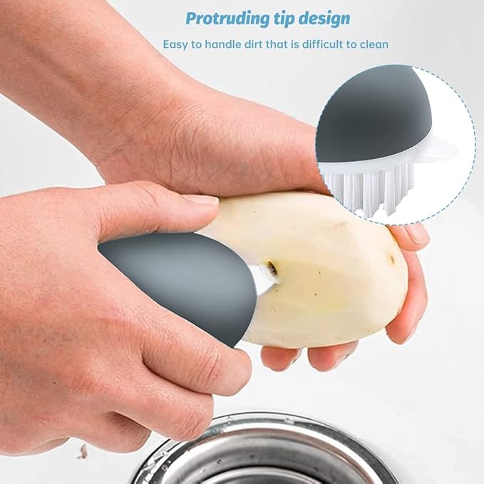 2pcs Vegetable Brush with Dots Remover Potato Scrubber Brush Fruit and Veggie Brushes for Cleaning Food, Corn Silk and Carrots(Color:Grey)