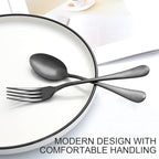 24 Piece Black Forks and Spoons Silverware Set for 12, Stainless Steel Dinner Forks(8 Inch) and Spoons(6.7 Inch) Black Silverware Set, Heavy-Duty Cutlery Set, Dishwasher Safe