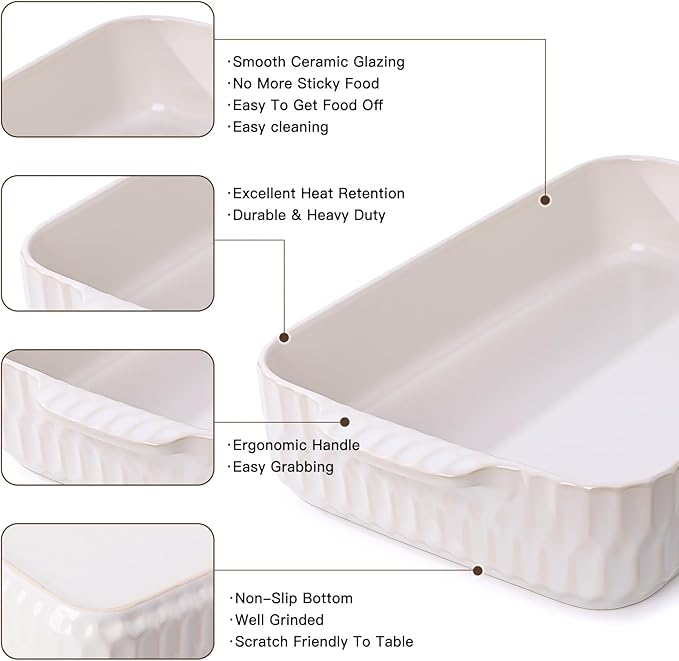 4.7QT Casserole Dishes for Oven, 9x13” Large Lasagna Pan, Ceramic Baking Dish, Rectangular Lasagna Pan Deep with Handles for Baking, Casserole, Kitchen, Birthday Gift for Mother Father Women Men