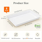 Lifewit Serving Tray for Party Supplies, Reusable Serving Platter for Catering, Snack, Fruit, Charcuterie, Appetizer, Plastic Food Trays, Hosting Essentials, BPA Free, White, 8 Pcs, Large(15" x 10")
