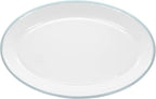 Red Co. Enamelware Metal Classic 13" Serving Oval Tray Platter, Solid White/Teal Rim