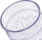 CREATIVELAND Colored Vintage Drinking Glasses Set of 4, 15.5 oz Romantic Embossed Water Glasses, Colored Tumblers Tempered Glass for Juice, Beverages, Beer, Cocktail