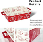 Domini Casserole Dishes for Oven, Ceramic Baking Dishes for Oven Set of 2, Lasagna Pan Deep, Baking Pan Set Square Casserole Dish Set with Handles for Baking, Pattern Red(11.4+8.5inch) Christmas