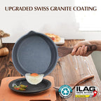 SENSARTE Nonstick Sauce Pan with Double Spout, 3.0 Quarts Swiss Granite Coating Sauce Pot with Lid Medium Kitchen Cooking Pot, Induction Comptable Saucepan, Free of Intentionally Added PFOA