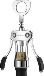 Beneno Wine Opener, Zinc Alloy Premium Wing Corkscrew with Multifunctional Bottles Opener, Sharp Wine Corkscrew with Ergonomic Non-Slip Wing Handle, Silver