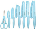 Kitchen Knife Set with Guards, 13 Piece Blue Non-Stick High Carbon Stainless Steel Boxed Knives Set, Anti-Rust and Dishwasher Safe, 6 Knives with 6 Blade Covers and Kitchen Shears