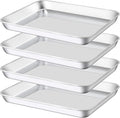 Baking Sheet Pan Set of 4, Stainless Steel Toaster Oven Pans, Small Cookie Sheet,Metal Baking Pan Oven Tray, Easy Clean & Dishwasher Safe, Mirror Surface(10 x 8 x 1 inches