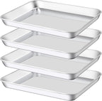 Baking Sheet Pan Set of 4, Stainless Steel Toaster Oven Pans, Small Cookie Sheet,Metal Baking Pan Oven Tray, Easy Clean & Dishwasher Safe, Mirror Surface(10 x 8 x 1 inches