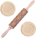 Embossed Wooden Rolling Pin Darker 3D Flower Rattan 36cm Rolling Pin for Baking Biscuits DIY Kitchen Tool Baking Accessories Homemade Bakery Pastry Cookie Fondant Dough Pizza