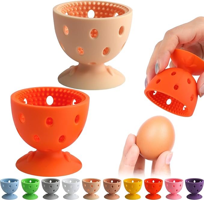 2 PCS Egg Washer for Fresh Eggs, Silicone Egg Brush Cleaner, Egg Cleaner Scrubber for Fresh Eggs, Reusable Multipurpose Washing Egg Tool for Fruits and Vegetables (Beige/Orange)