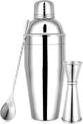 BARsics 24oz Stainless Steel Bar Cocktail Shaker, 1oz/2oz Jigger and 8" Mixing Spoon