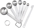 Upgrade Stainless Steel Measuring Spoons Set, Small Tablespoon, Teaspoons, Set 6 with Bonus Leveler, Etched Markings and Removable Clasp for Dry and Liquid, Fits in Spice Jars