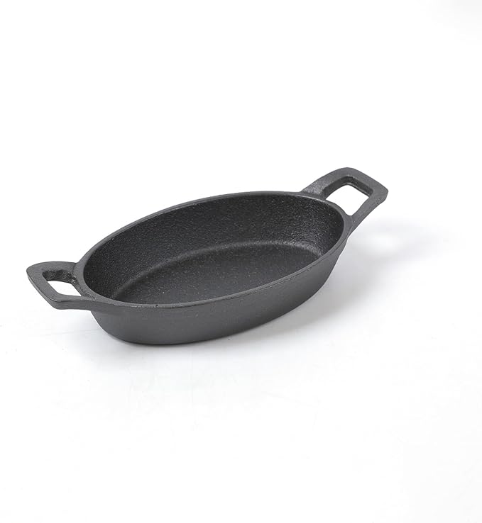 HAWOK Cast Iron Mini Oval Serving Dishes with a Storage Bag, 6.1"x 3.85", 8oz, 4 PCS