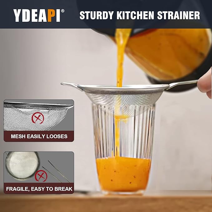 Ydeapi Fine Mesh Small Strainer 2.7 Inch, Metal Mini Sieve with Sturdy Handle, Stainless Steel Strainer for Tea, Juice, Coffee, Matcha Powder, Cocktail, Powdered Sugar