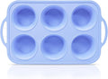 Jumbo Silicone Muffin Pan with Metal Frame, Non Stick Silicone Cupcake Pan with Handles 6 Cup, BPA Free Silicon Muffin Tin Tray Extra Large for baking, egg bites, Cupcake Mold Blue