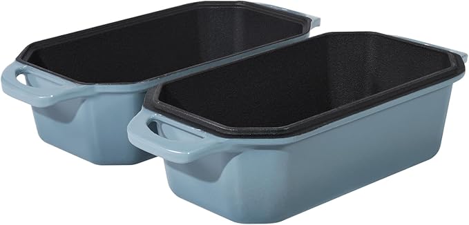 Flavehc Bread Pan Cast Iron Loaf Pan with Lid Bread Loaf Pan 8.5x4.5 Inch Loaf Pan Enameled Cast Iron Sourdough Loaf Pan, LightBlue