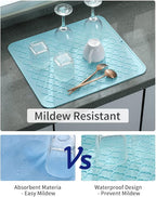 AMOAMI-Dish Drying Mats for Kitchen Counter-Silicone Dish Drying Mat-Kitchen Dish Drying Pad Heat Resistant Mat-Kitchen Gadgets Kitchen Accessories Kitchen Small Appliances(16" x 18",LIGHT BLUE)