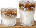 Set of 2 Floral Drinking Glasses Flower Glass Coffee Cups Cute Lily of the Valley Glass Cups for Juice,Iced Coffee,Milk,Tea,Dessert,Latte,Stackable Flower Glassware Drinkware Set(green)
