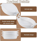 4 PCS 16 OZ Au Gratin Baking Dishes, Oval Porcelain Baking Dishes with Handles for Kitchen and Home, Ceramic Oven Safe, 7.5" x 9.25",White