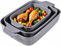 Yachi Ceramic Casserole Dishes for Oven Set of 3 Pcs Rectangular Bakeware Set with Handle for Steak Beef Baking Pan Roast Chicken spaghetti Lasagna Pan vegetables Microwave Oven and Dishwasher Safe Gray (14.8''/12.7''/9.8'')