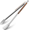 16-Inch Grill Tongs - Extra Long BBQ Tongs with Wood Handles - Heavy Duty Heat Resistant Barbecue Tong Stainless Steel Metal Tong for Cooking, Grill, Grilling, Charcoal, BBQ, Barbecue, Serving