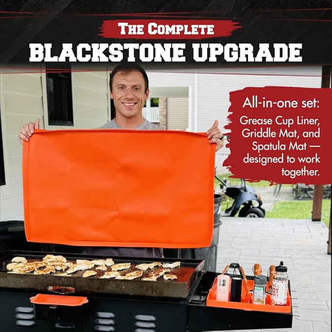 KITCHEN PERFECTION Ultimate Kit for Blackstone Griddle 36 Inch - Silicone Griddle Cover Mat + Griddle Accessories Mat + 2 PCS Silicone Grease Cup Liners Hermetic Protection from Rust & Debris All Year
