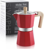 Sivaphe Aluminum Moka Pot 6 Espresso Cups, Percolator Espresso and Coffee Maker, Portable Stovetop Italian and Cuban Café Brewer for Home and Camping Red