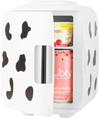 Cooluli Skincare Mini Fridge for Bedroom - Car, Office Desk & Dorm Room - Portable 4L/6 Can Electric Plug In Cooler & Warmer for Food, Drinks, Beauty & Makeup, 12v AC/DC & Exclusive USB, Cow Print