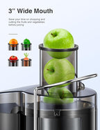 QCen Juicer Machine, 500W Centrifugal Juicer Extractor with Wide Mouth 3” Feed Chute for Fruit Vegetable, Easy to Clean, Stainless Steel, BPA-free (Metallic Black)