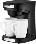 OVENTE Double Drip Coffee Maker with 2 Ceramic Mugs and Auto Shut Off, Small Dual Drip Coffee Maker Machine Works with Ground Coffee Only, Compact Kitchen or Office Essential, Black CMDD2MB
