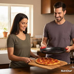 NutriChef 2-Piece 13-Inch Nonstick Pizza Tray, Round Carbon Steel Non-Stick Pizza Pan with Perforated Holes, Premium Bakeware Pizza Screen with Silicone Grip Handles, Dishwasher Safe, NCBPIZX2