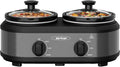 2 * 1.25 Quarts Dual Slow Cooker, Buffet Server & Warmer with 2 Removable Ceramic Pots, 3 Adjustable Temp Settings & 2 Visible Glass Lids, Stainless Steel, Grey