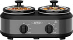 2 * 1.25 Quarts Dual Slow Cooker, Buffet Server & Warmer with 2 Removable Ceramic Pots, 3 Adjustable Temp Settings & 2 Visible Glass Lids, Stainless Steel, Grey