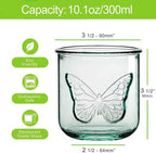 COURONNE CO. Clear Recycled Drinking Glass Tumbler, Perfect for Cocktails, Refreshments & Everyday Use, Restaurant Grade, Crafted without lead-based materials (10.1 Oz, Butterfly), Pack of 6