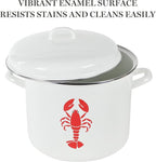 Martha Stewart 16-Quart Enamel on Steel Scratch-Resistant Lobster Stock Pot – Linen – Durable Large Capacity Pot for Boiling, Steaming & Seafood Cooking