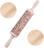 Embossed Wooden Rolling Pin Darker 3D Snowflake Rattan 30cm Rolling Pin for Baking Biscuits DIY Kitchen Tool Baking Accessories Homemade Bakery Pastry Cookie Fondant Dough Pizza