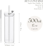 KEMORELA 12 Sets Square Drinking Glass Cups with Lids & Straws, 17 Oz Clear Highball Glasses for Cocktail, Iced Coffee, Juice, Beer - Modern Glass Tumblers