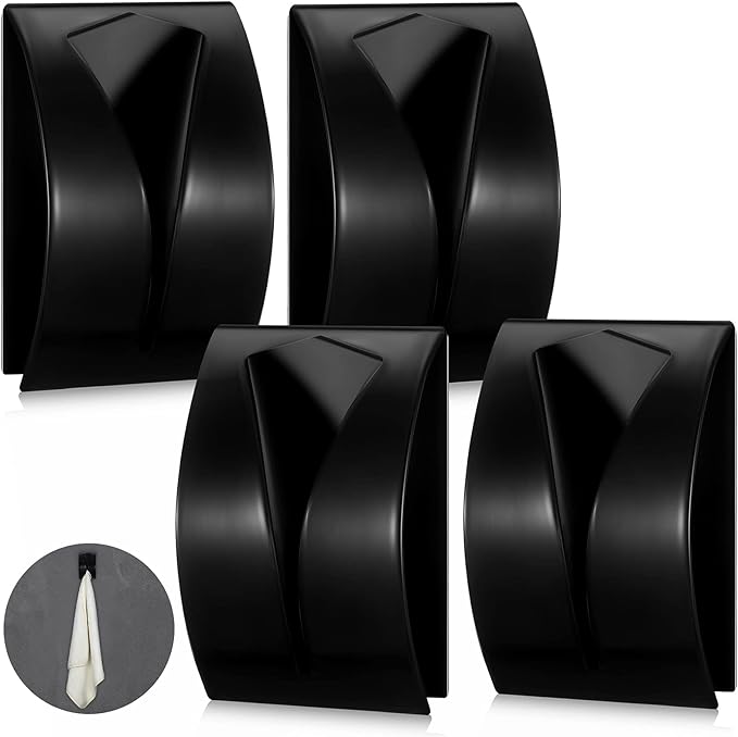 Boao 4 Pcs Self Adhesive Towel Hook Holder Grabber Stainless Steel Kitchen Dish Towel Hook Wall Mount Non Drilling Hangers Rack Hand Tea Holders for Bathroom Accesories Kitchen Gadgets (Black)