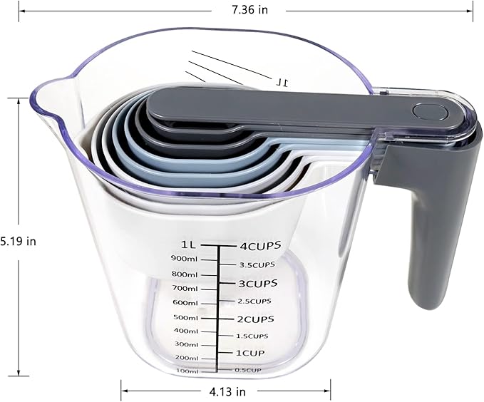 18 Pieces Measuring Cups and Spoons set, Includes 10 Stackable Measuring Cup with Lid and 8 Magnetic Measuring Spoons, for Liquid and Dry Ingredient, BPA Free (Golden)
