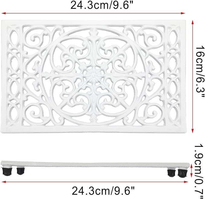 Sumnacon 2 Pack Rectangle Cast Iron Trivets, Rustic Iron Hot Dish Plate Trivet for Kitchen Countertop Dining Table (White, 9.6 x 6.3 Inch)