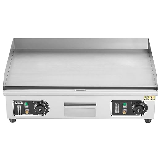 VEVOR Upgraded Commercial Electric Griddle, 2800W Stainless Steel Countertop Flat Top Grill, 26'' Griddle Grill with 2 Shovels and 2 Brushes, 122℉-572 ℉ Adjustable Temp, for Home Restaurant(No Plug)
