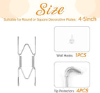Plate Hangers for The Wall, Suitable for 4-5 inch Decorative Plate, Stainless Steel Wire Plate Holder with Wall Hooks and Rubber tip Protectors, Plate Hangers for Displaying Plates, Platter, Silver