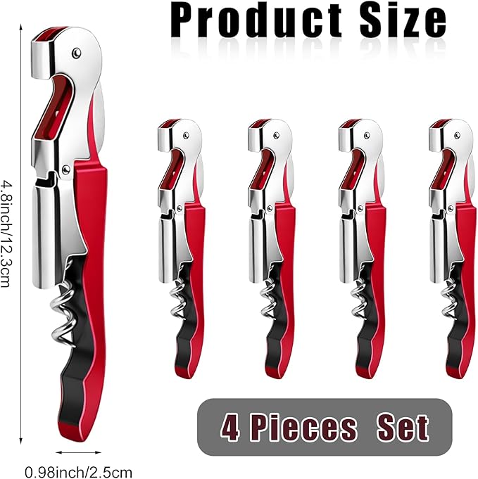 4 Pieces Professional Waiter Corkscrew Wine Openers, Red Wine Keys Opener Stainless Steel Hinges Serrated Foil Cutter for Restaurant Waiters, Sommelier, Bartenders (Red)