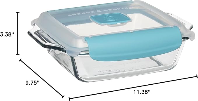 Anchor Hocking 8 Inch Square Cake Dish with TrueLock Locking Lid Bakeware, Clear