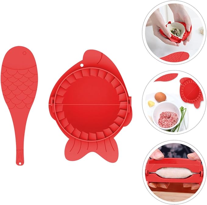 Uonlytech 2 Sets Red Plastic Dumplings Maker Molds with Spoons Dumpling Press Kitchen Gadget for Homemade Cooking Tool