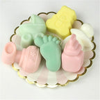 Joyeee 1Pcs Baby Shower Theme Silicone Mold, Little Feet Bear Baby Carriages Baby Pacifier Fondant Mold for Sugarcraft, Cupcake, Ice Cube, Pastry, Polymer Clay, Soap, Wax Melt Making, Cake Decoration