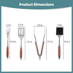 4PCS Grilling Accessories, Heavy Duty BBQ Grilling Tools Set, Outdoor Grill Set with Stainless Steel Spatula Fork Brush Tongs with Anti-Scald Rosewood Handle, Barbecue Utensils Men Present