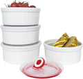 Ramekins 16 oz Oven Safe, Creme Brulee Ramekins with Lids, White Ceramic Souffle Dishes Ramekin, Mini Baking Bowls with Cover Set of 4, Ramekin Assorted Sizes - Dishwasher and Oven Safe