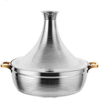 Stainless Steel Moroccan Tagine Pot, Large Moroccan Tajine Casserole with Cone-Shaped Lid, Non Stick Tagine Cooking Pot with 2 Handles(30cm/11.8in, Silver)