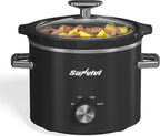 Sunvivi 2 Quart Slow Cooker, Small Slow Cooker with Removable Ceramic Pot, Food Warmer with 3 Heating Settings & Dishwasher Safe Glass Lid, Black